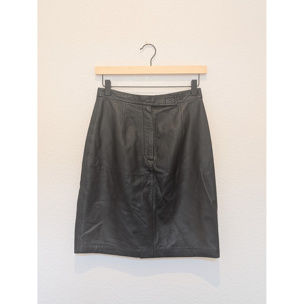 Apostrophe Black Genuine Leather Pencil Skirt High Waisted Size 4 Vintage